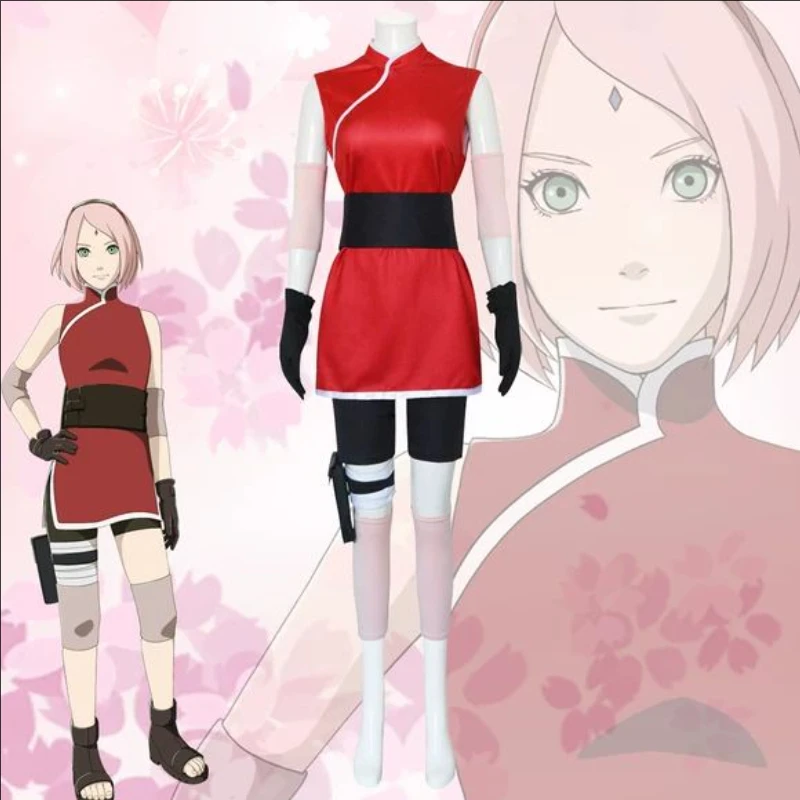 Anime Cosplay Ninja - Sakura Haruno Cosplay Komplettes Ninja-Rock-Kostümset Unisex